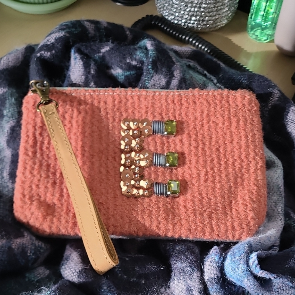 Chic Orange Wristlet with Gold and Green Accents